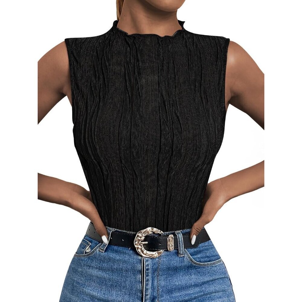 Women's Tank Top Sleeveless Mock Neck Ruched Casual Work Blouse Fitted